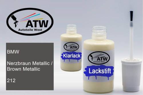 BMW, Nerzbraun Metallic / Brown Metallic, 212: 20ml Lackstift + 20ml Klarlack - Set, von ATW Autoteile West.